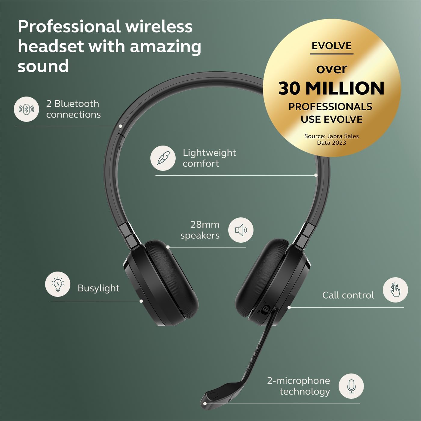 Jabra Evolve 65 TE (Third Edition) Wireless Dual-Ear Headphones - Noise-Canceling Mic, 16 hrs Battery Life, Dual Connectivity, MS Teams Certified, Supports Other Platforms, Black - Image 4